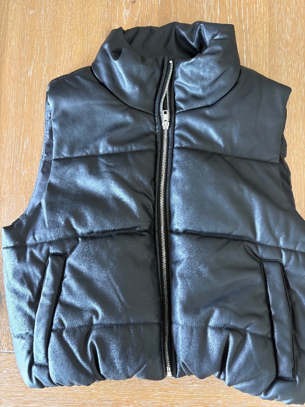 Black Puffer Vest Faux Leather